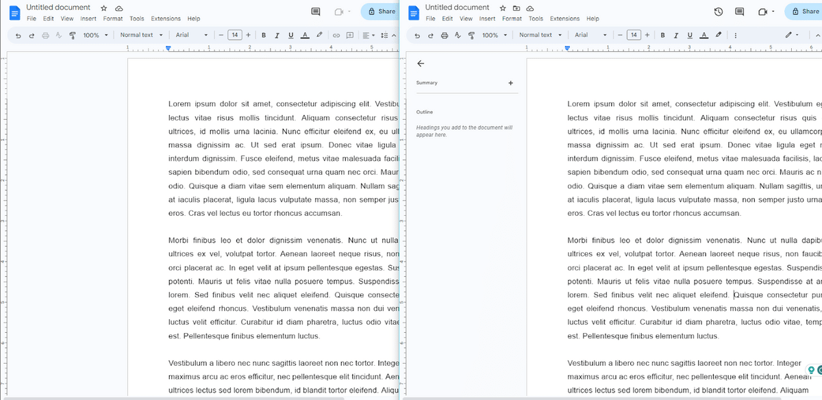 How to View Multiple Pages in Google Docs by splitting windows