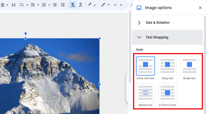 how to wrap text in google docs