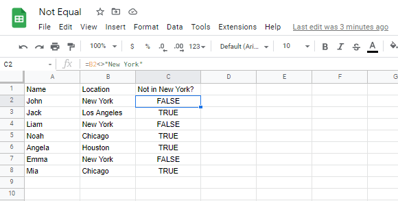 How to Use the Not Equal Google Sheets Symbol