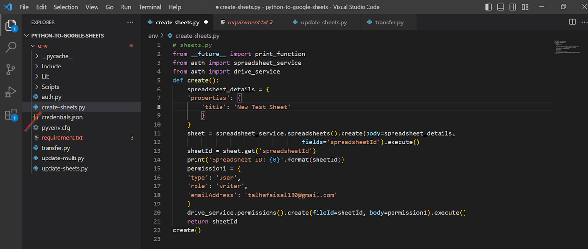 Create a create-sheets.py file