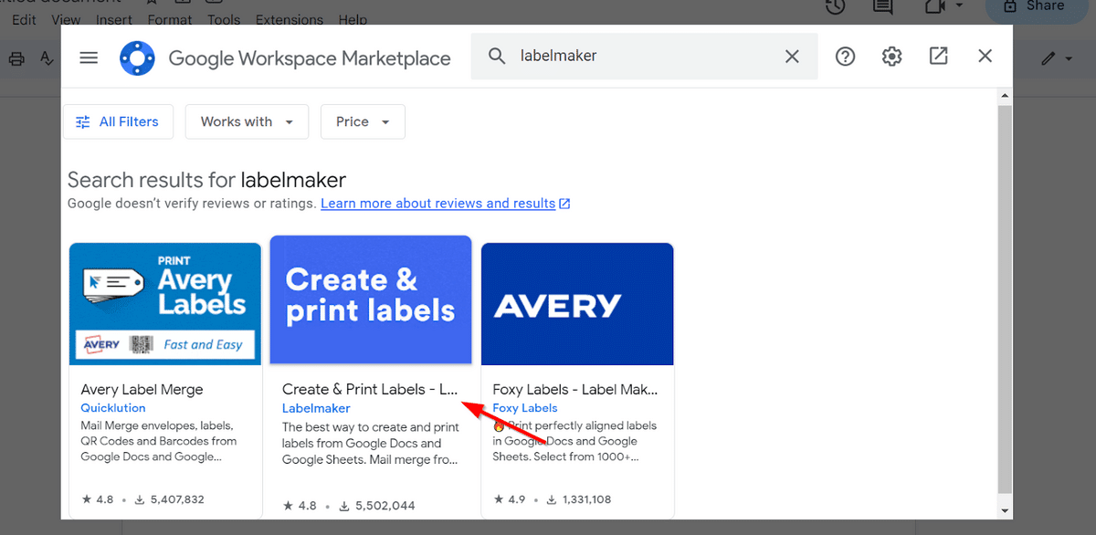 Labelmaker in Google Docs add-ons