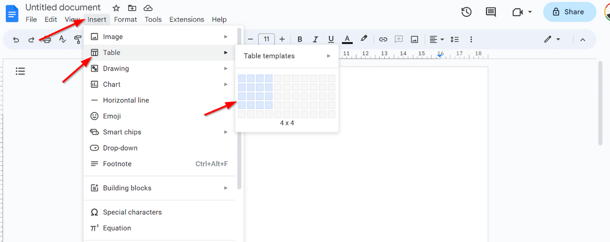 How to make labels in Google Docs—Choose rows and columns for Google Docs labels