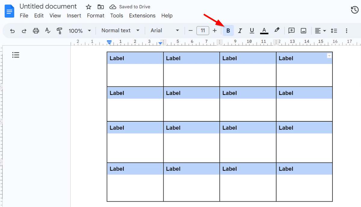 Formatting tables with bold text in Google Docs