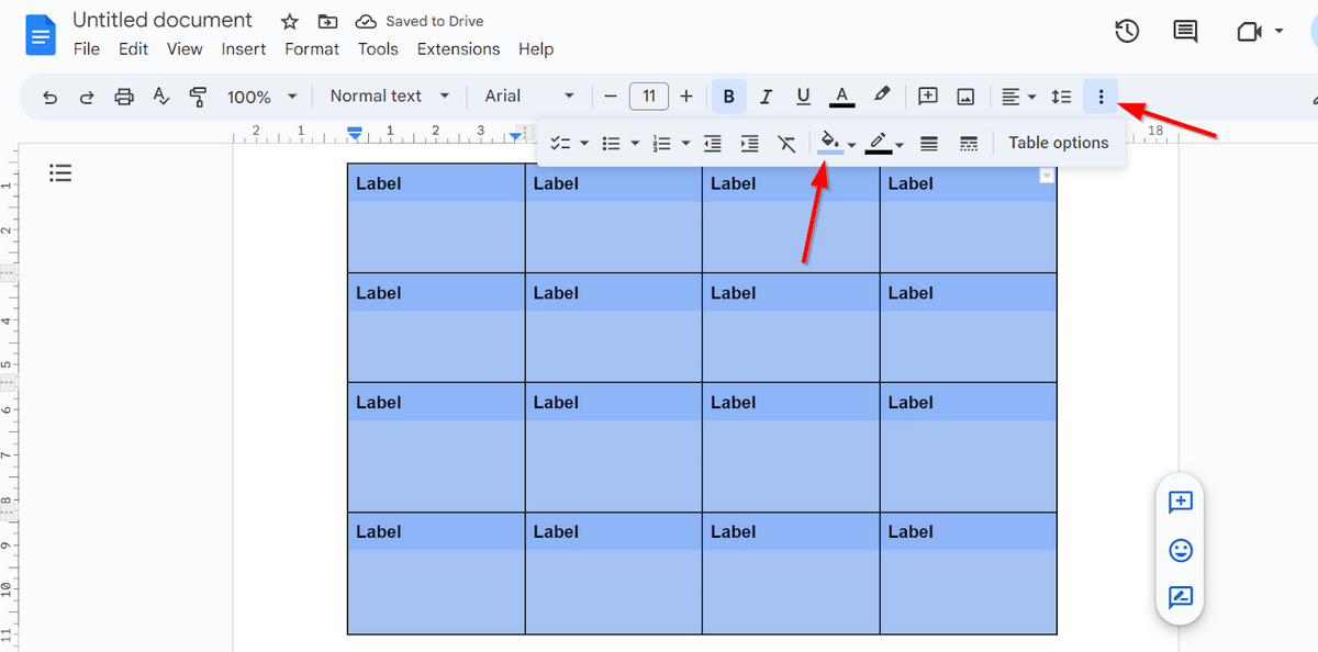 Changing color in Google Docs labels