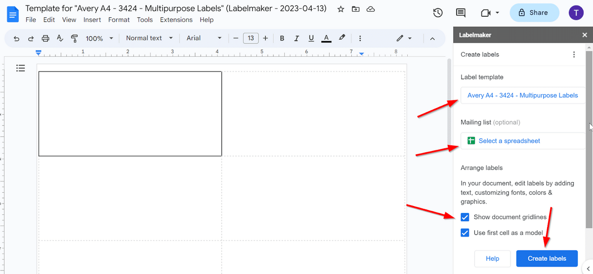 Configuring Labelmaker in Google Docs