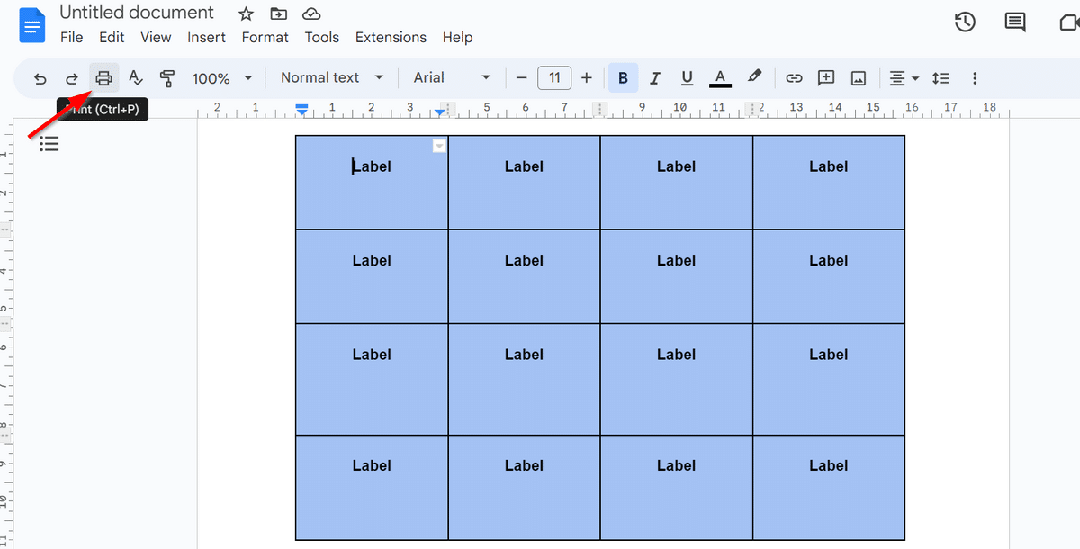 Printing labels in Google Docs