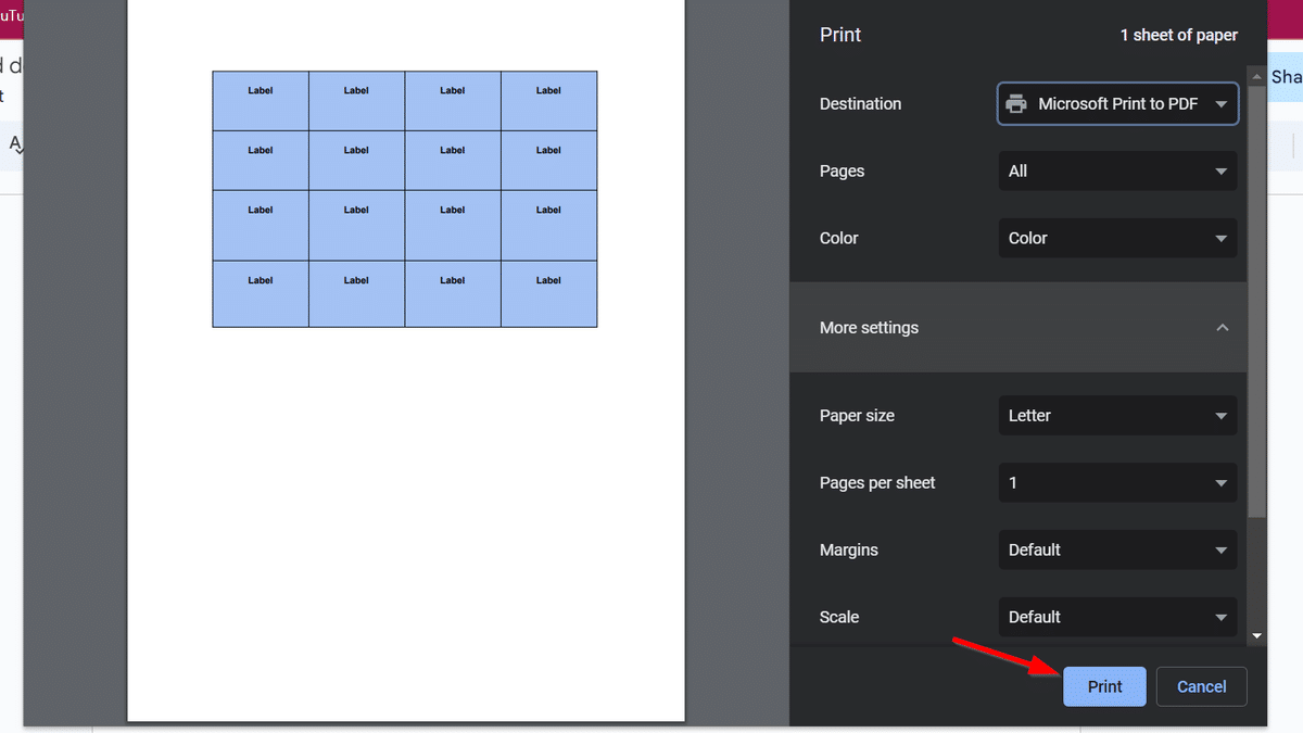 Print settings in Google Docs