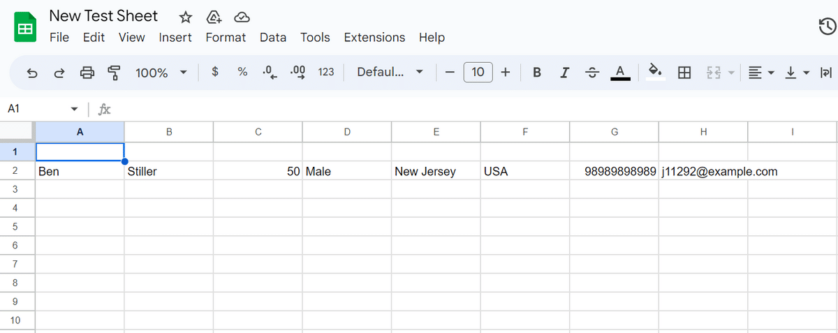 Google Sheets—New test sheet