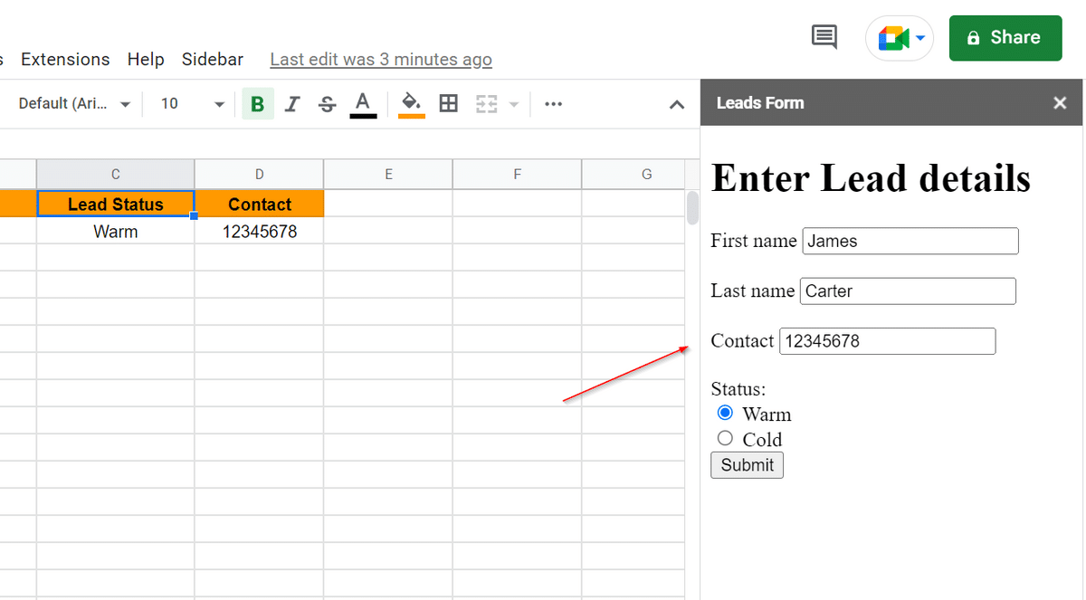 Google Sheets sidebar is now active