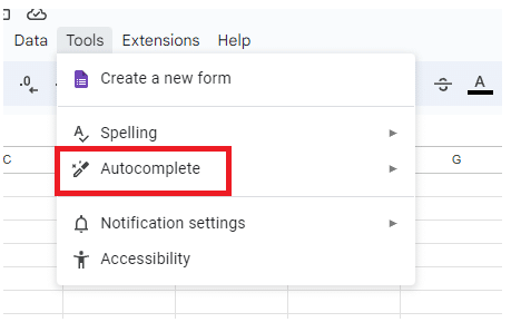 Tools > Autocomplete menu