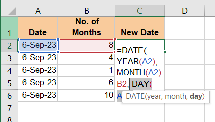 Results of subtracting with the DATE function