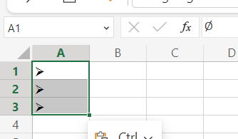 Paste the copied bullet points into Excel