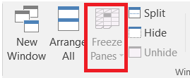 The freeze panes button is grayed out