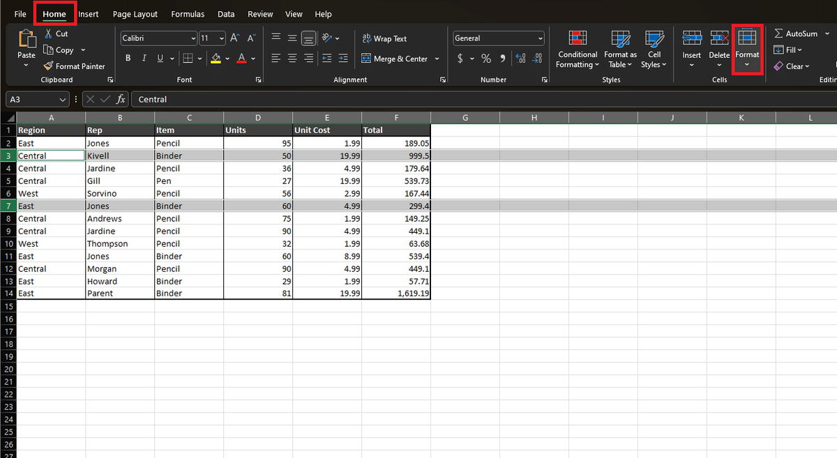 Selected rows to collapse in Excel