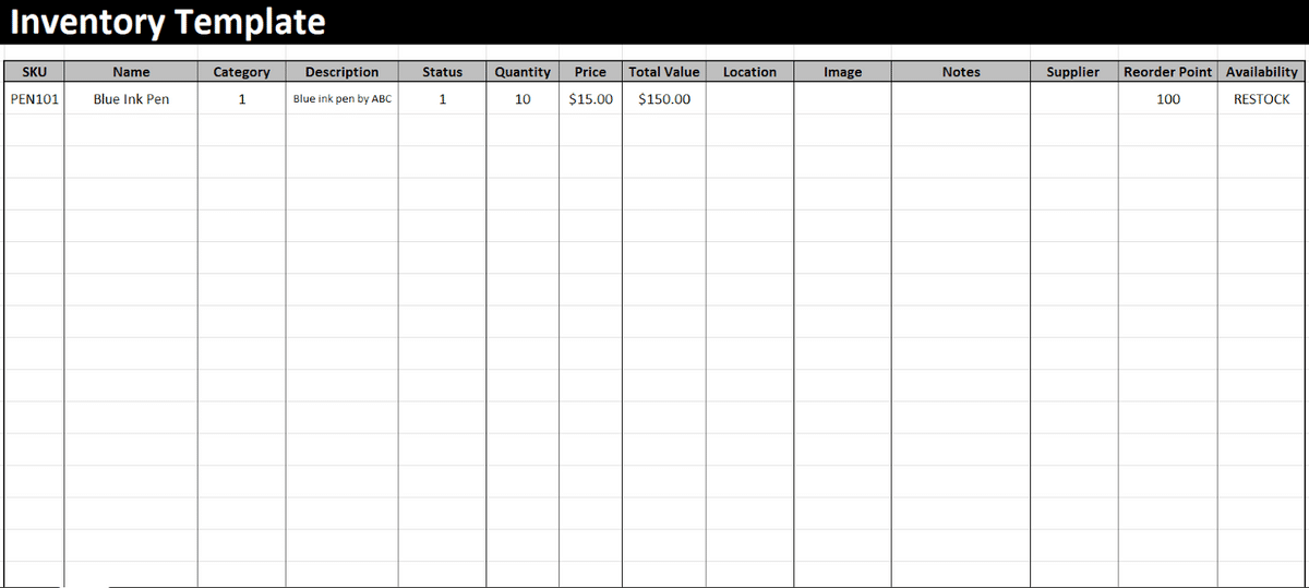 Excel inventory template—larger business