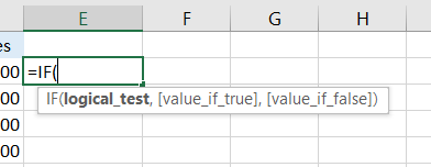 Type the equals sign (=) and the IF function.