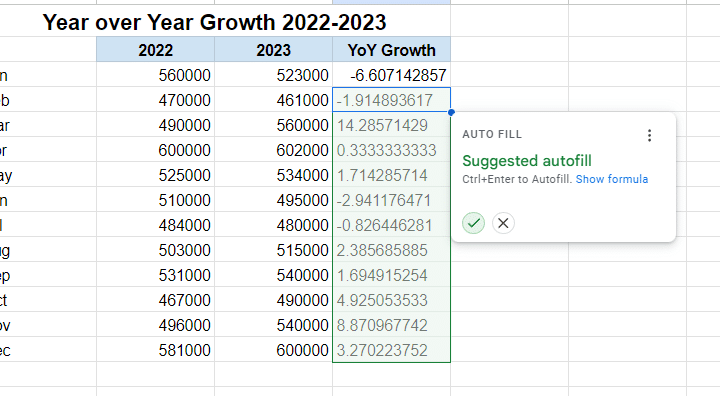 Click Enter and tick on the Autofill suggestion to copy the formula