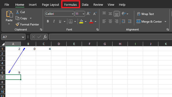 Open the formulas menu