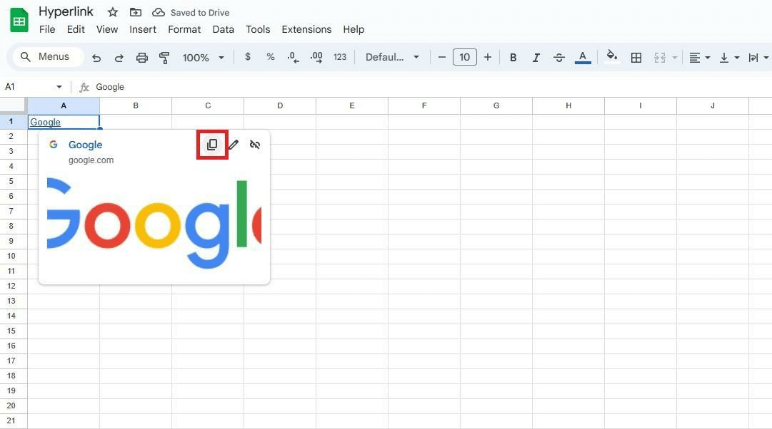 Google Sheets hyperlink example