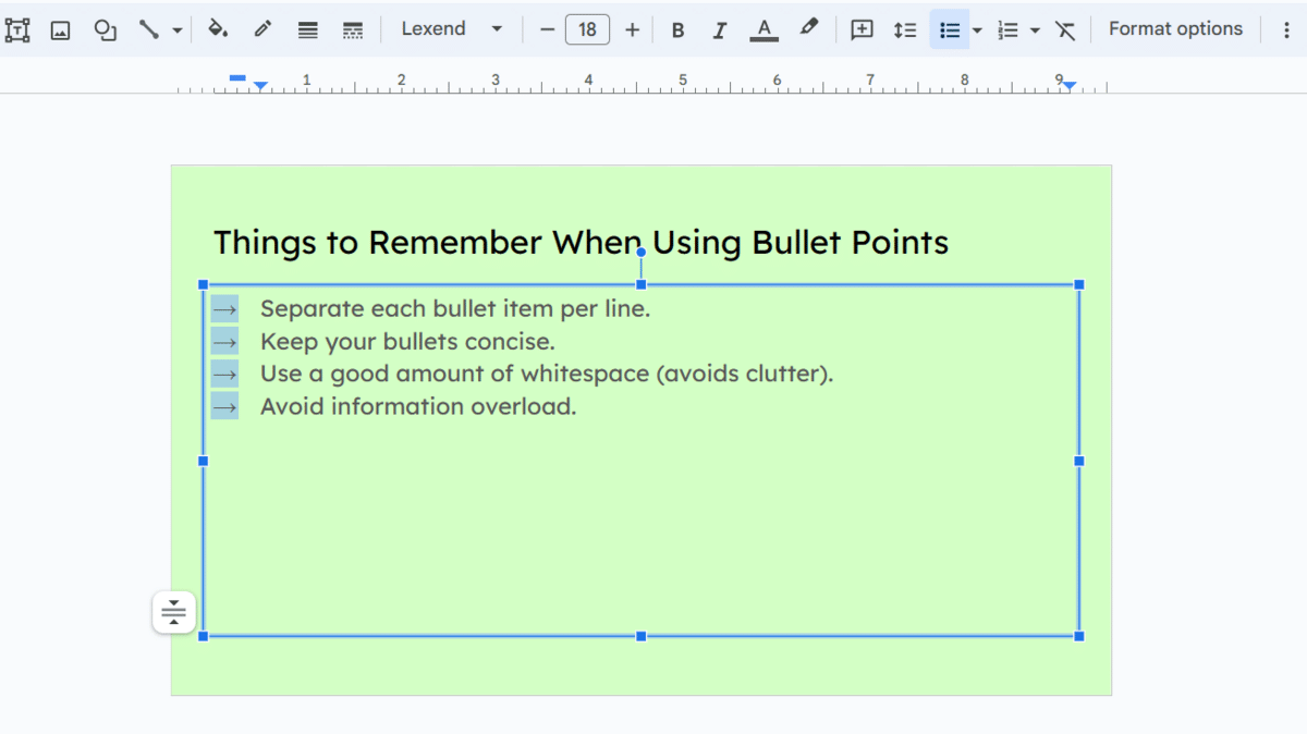 Customized bullet point style in Google Slides