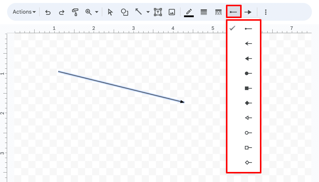 Changing the arrow line tip in a Google drawing