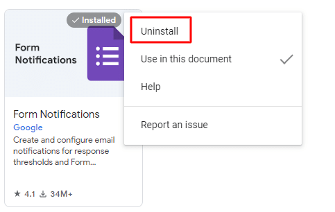 Uninstalling extensions on Google Forms