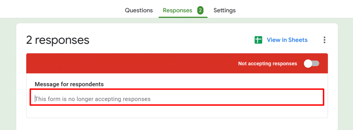 Message field for users to see when the form is closed