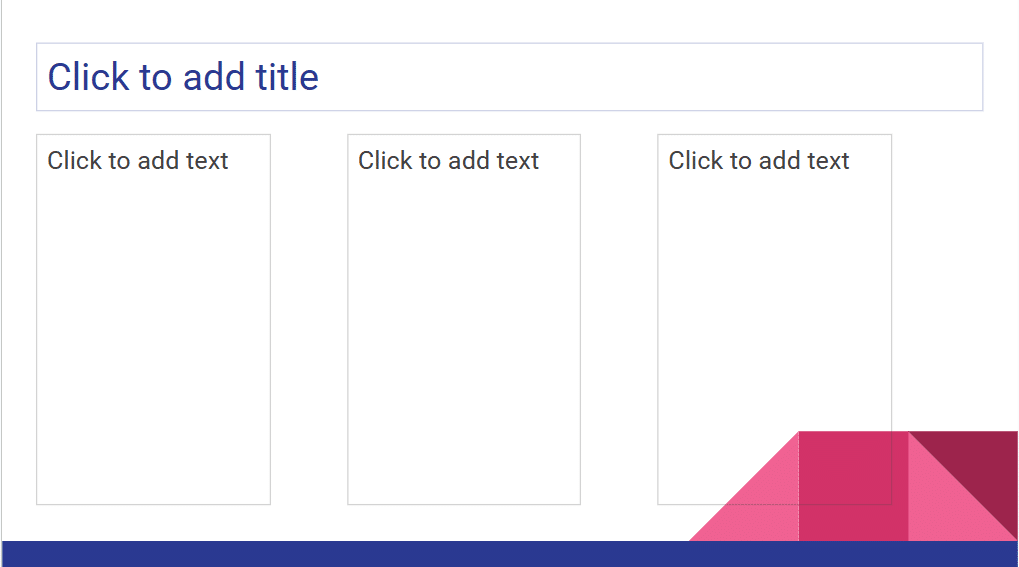 A slide with three columns in Google Slides