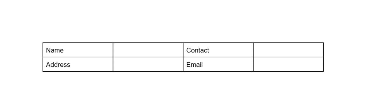 Table with form placeholders in Google Docs