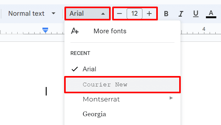 Using the Courier New font at size 12