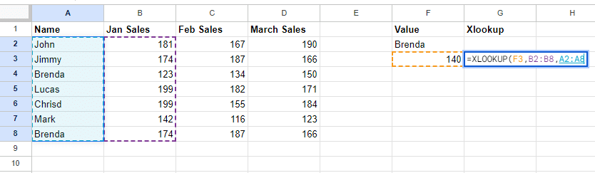 Add a comma and select the column to return the value from.