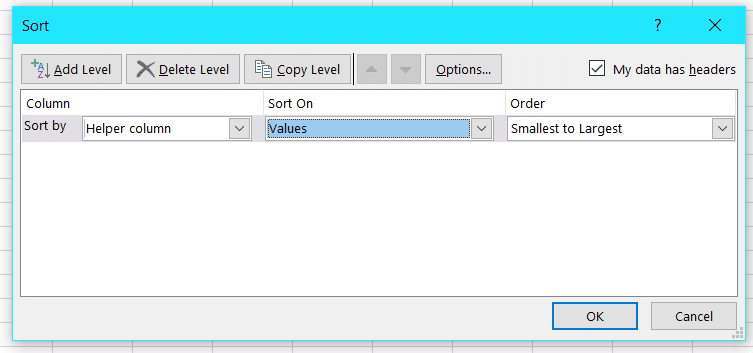 Sort dialog box