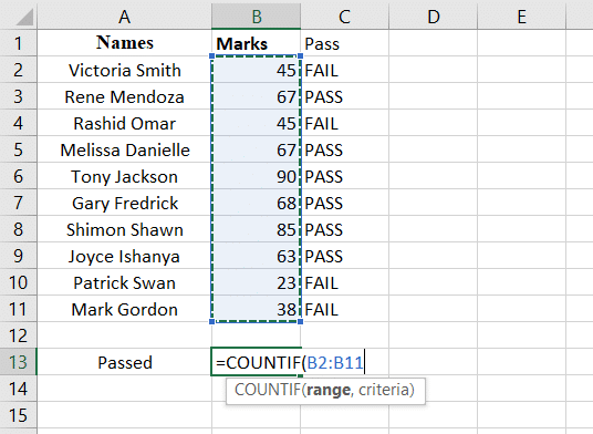 Select the data range B2:B11