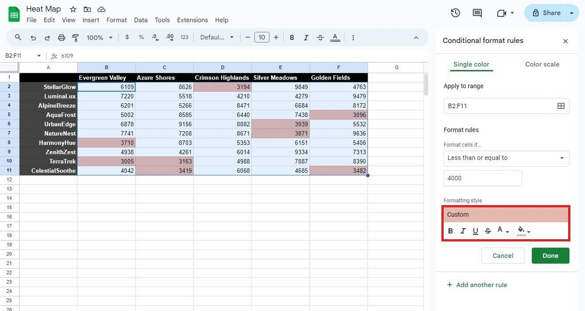 How to customize and change the color in Conditional formatting.