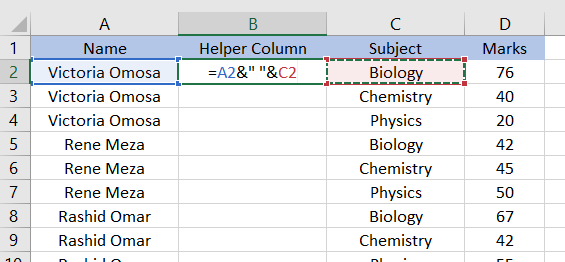 Joining formula in the helper column