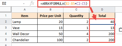 Array formula example