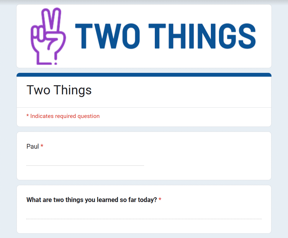 Preview of a "two things" form template