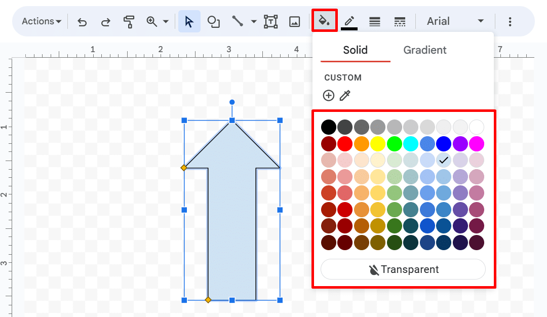 Fill color options for shapes in Google Docs drawings