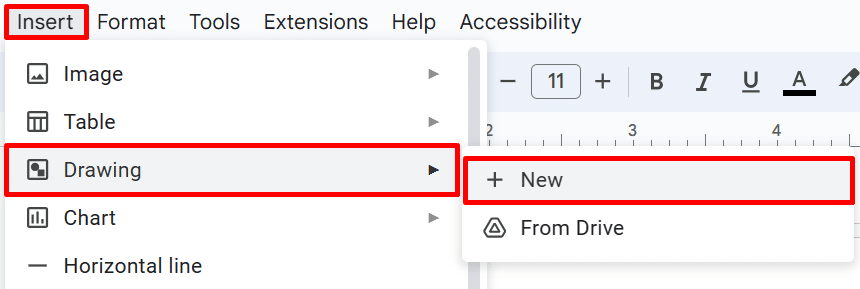 How to open the drawing tool in Google Docs