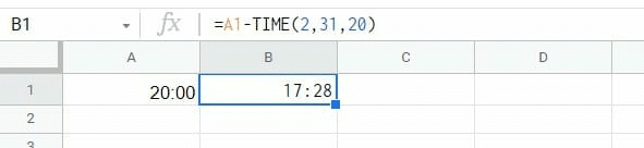 Subtracting time in Google Sheets