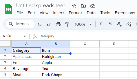 Sample Data in Google Sheets