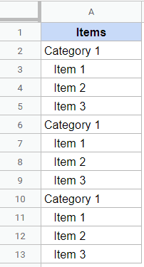 How to indent in Google Sheets—Cells with Indent Text in Google Sheets