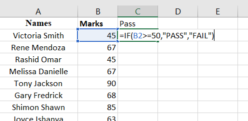 An example of adding the value if false and the closing bracket