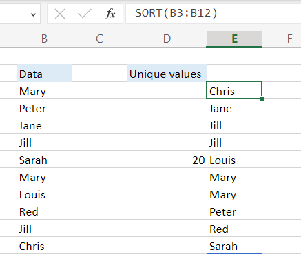 Working results displayed next to a table in Excel