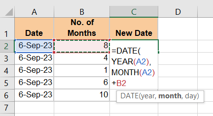 Add the plus sign (+) and select the cell with the number of months