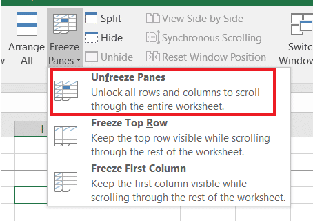 The Unfreeze panes option. 