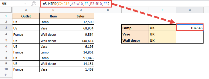 The single result from using array with sumifs or countifs