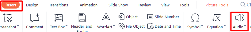 Insert menu audio PPT slides