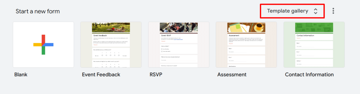 Opening the template gallery in Google Forms