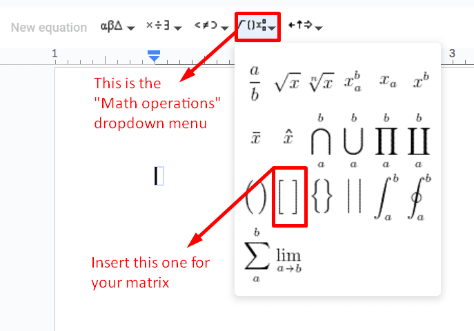 Inserting a bracket in a Google Doc equation